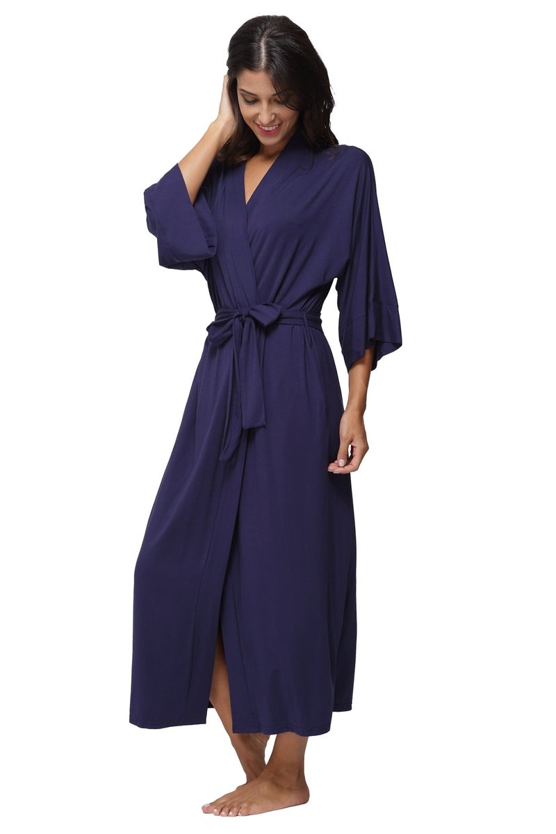 MissNina Women's Soft Kimono Long Robes Nursing Robes Maternity Bathrobes,Navy Blue - Image 1